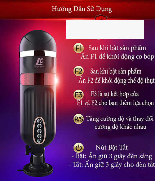 Máy thủ dâm bú mút LC cao cấp rung xoay thụt nhiệt hít tường đa chế độ