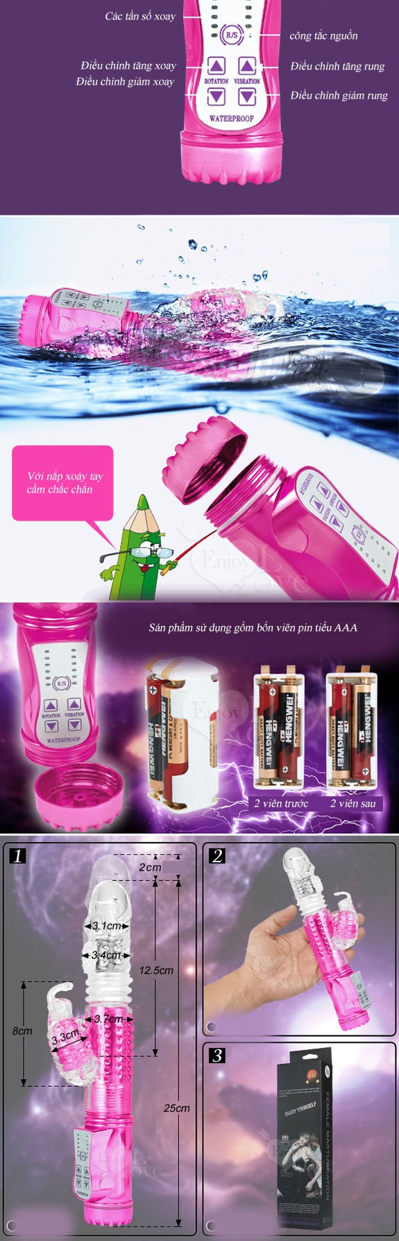 Dương vật giả thụt mạ kim cao cấp xoay vòng bi rung mạnh mẽ chính hãng