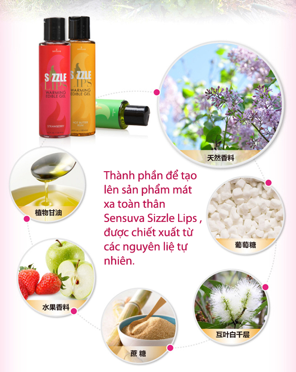 Gel mát xa làm nóng cơ thể nếm được Sensuva Sizzle Lips hương vị dễ chịu