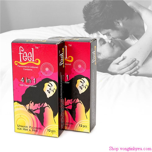 Hộp bao cao su gân gai Feel 4in1 12 chiếc an toàn kéo dài quan hệ