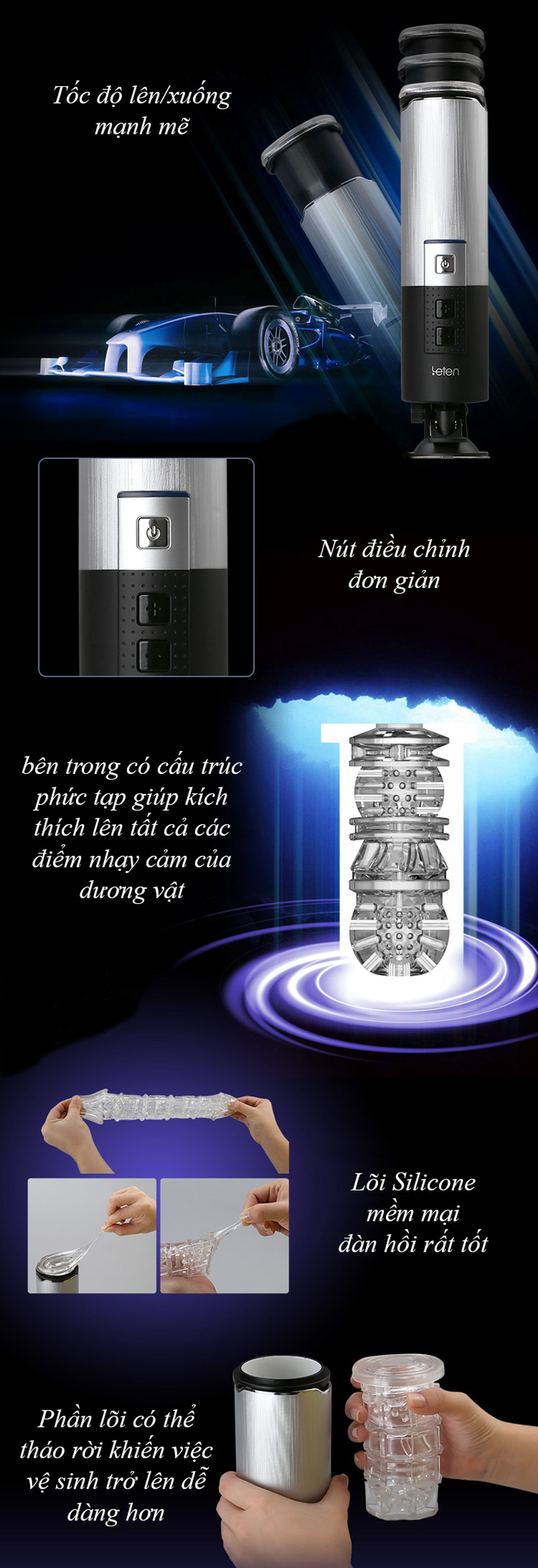 Máy thủ dâm tự động đế gắn tường Leten X9 Telecopic hiện đại