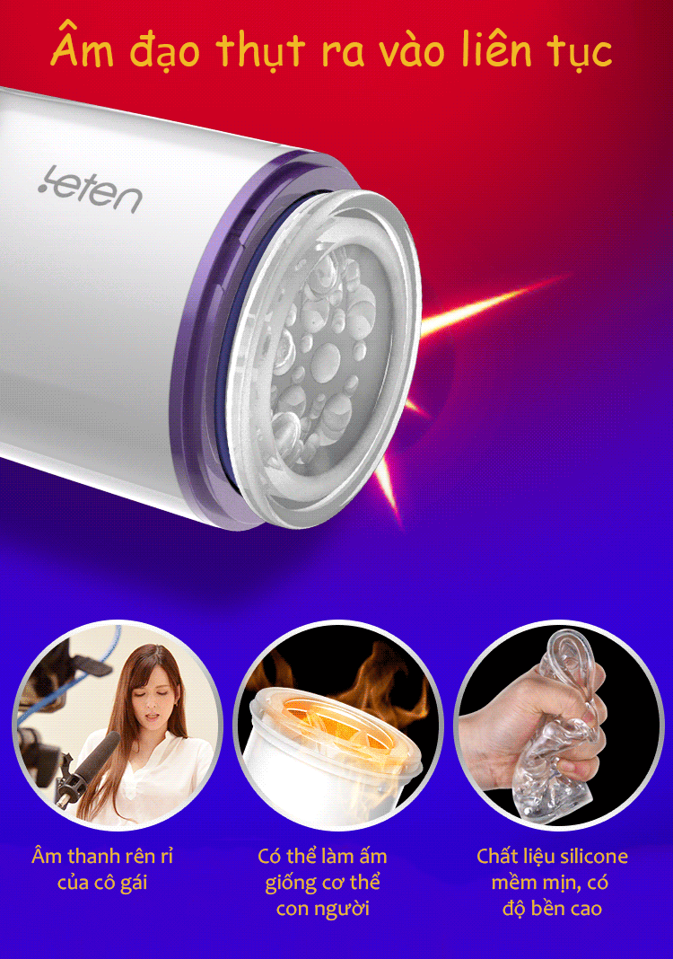 Âm đạo giả rung thụt tự động Leten có âm thanh sưởi ấm cao cấp
