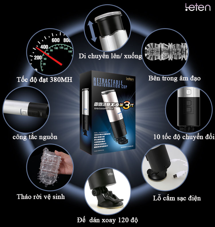 Máy thủ dâm tự động đế gắn tường Leten X9 Telecopic hiện đại