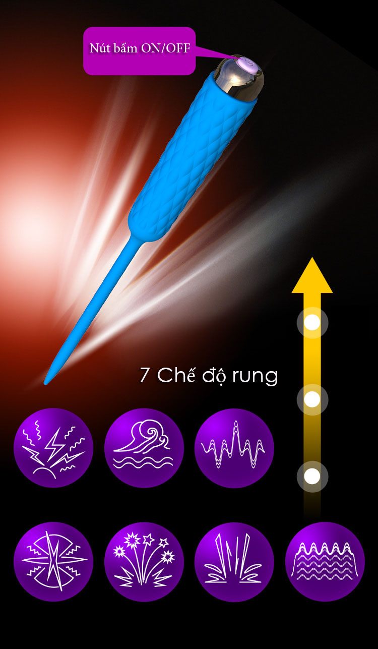 Thanh rung kích niệu đạo 7 chế độ rung tăng hưng phấn nam