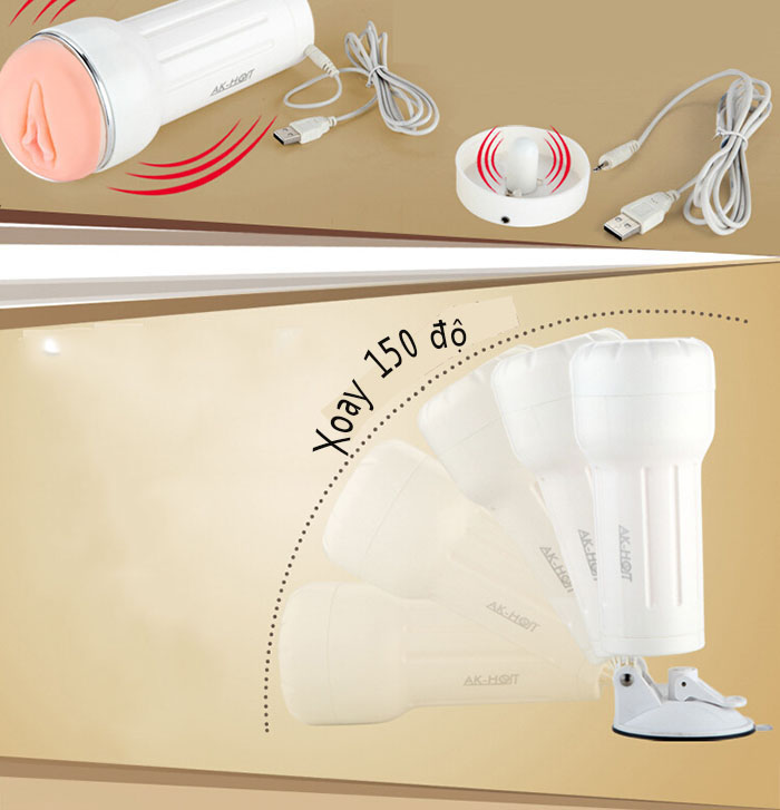 Âm đạo giả hít tường AK đa chế độ rung xoay 150 độ cực phê