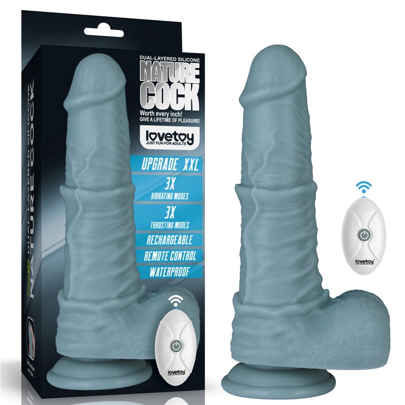 Dương vật khủng Lovetoy bạc kim 2 lớp rung thụt điều khiển