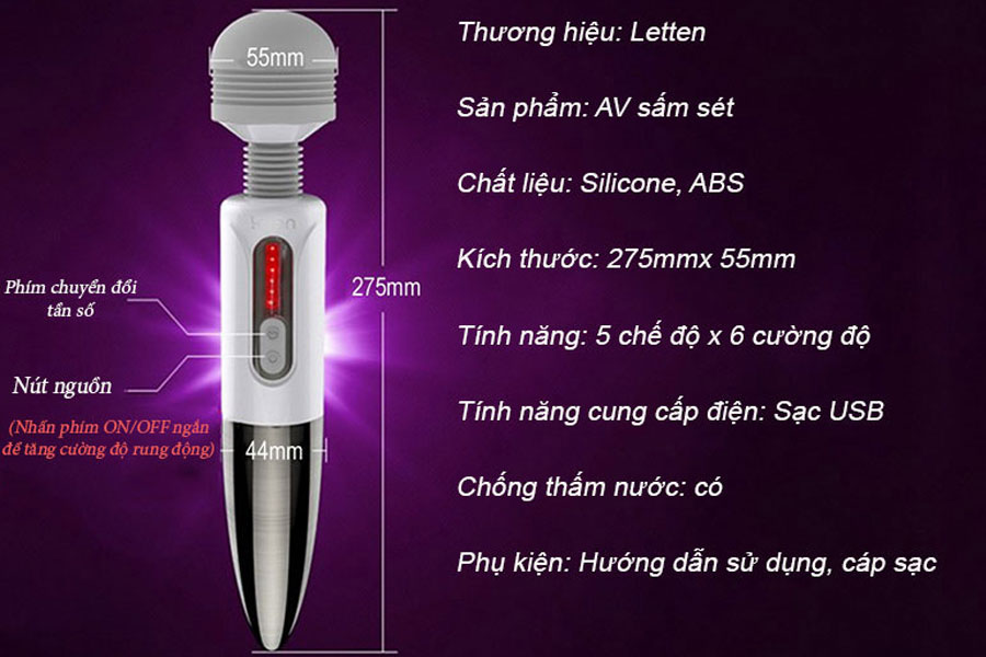 Chày rung Leten Lightning to mạnh mẽ kích thích điểm G