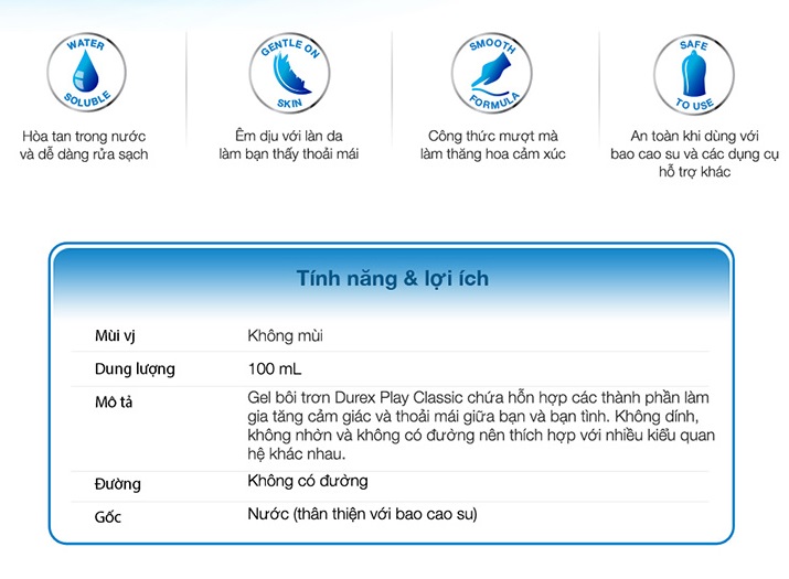 Gel bôi trơn Durex Play Classic 50ml chính hãng tăng độ ẩm mượt mà