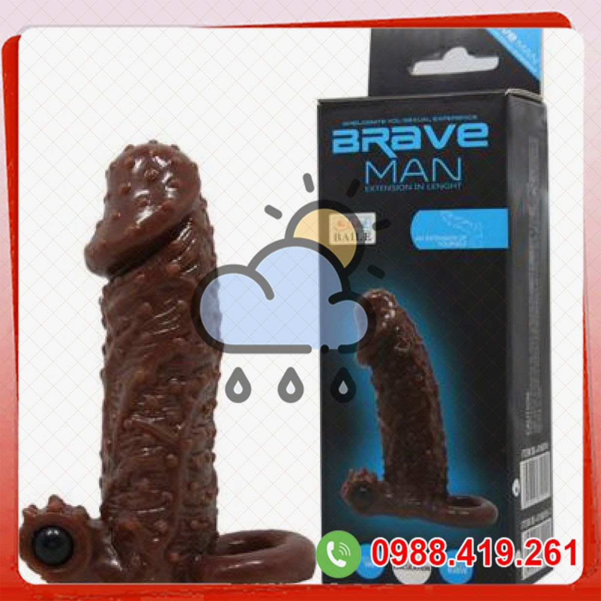 Đôn dên da nâu chấm gai có quai đeo rung Brave Man silicon mềm mại 