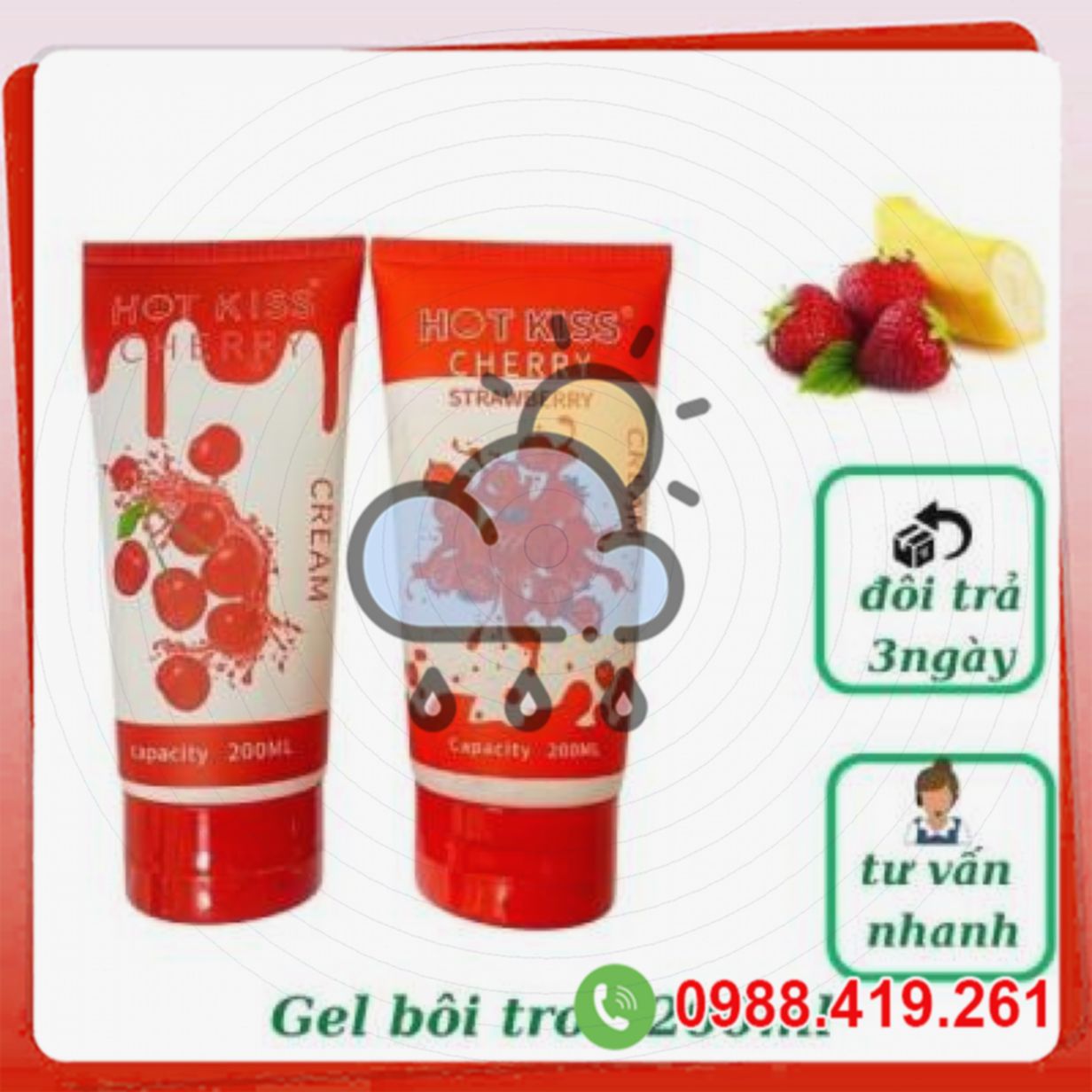 Combo 2 tuýp gel bôi trơn Hot Kiss hương dâu cherry 200ml 