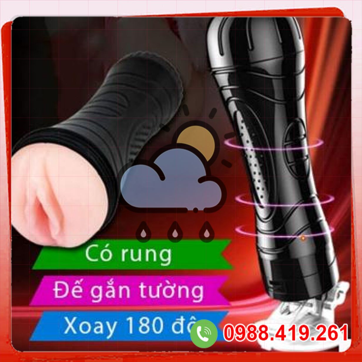 Âm đạo giả đèn pin hít tường rung xoay 180 độ silicon mềm mại 