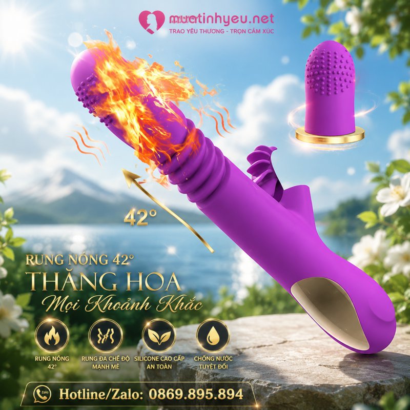 DƯƠNG VẬT RUNG THỤT NHIỆT LƯỠI LIẾM MASSAGE ĐIỂM G LÊN ĐỈNH