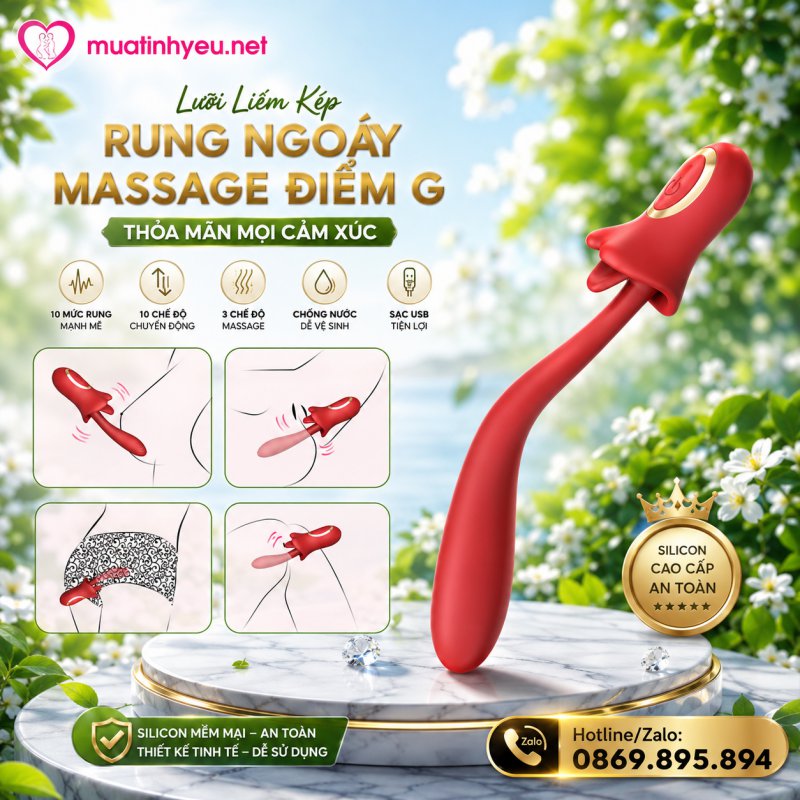 LƯỠI LIẾM KÉP SILICON RUNG MASSAGE ĐIỂM G CAO CẤP