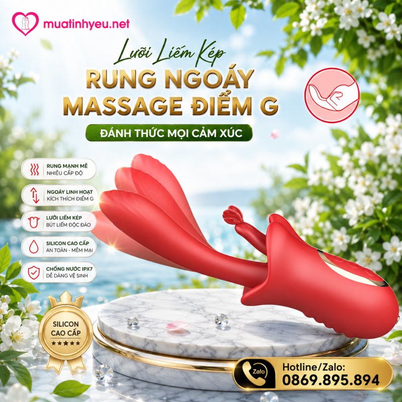 LƯỠI LIẾM KÉP SILICON RUNG MASSAGE ĐIỂM G CAO CẤP